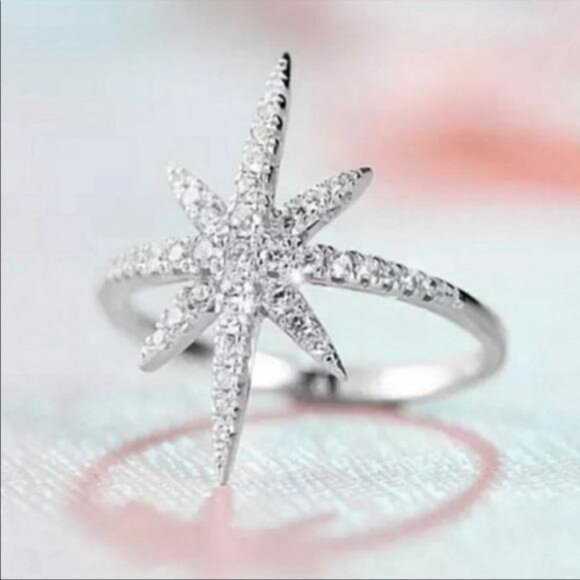 NEW 925 STERLING SILVER STAR SHOOTING DIAMOND RING, CUTE RING, SHINY RING. - Picture 4 of 7